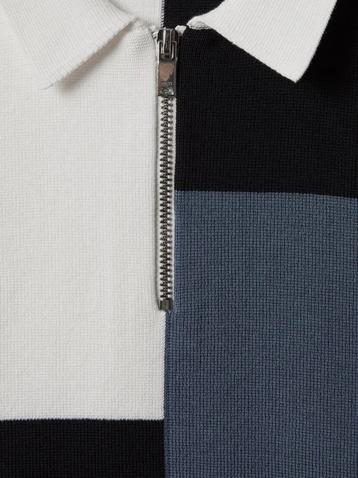 Children Reiss Polo Shirts Delta Colourblock HalfZip Polo Shirt Blue