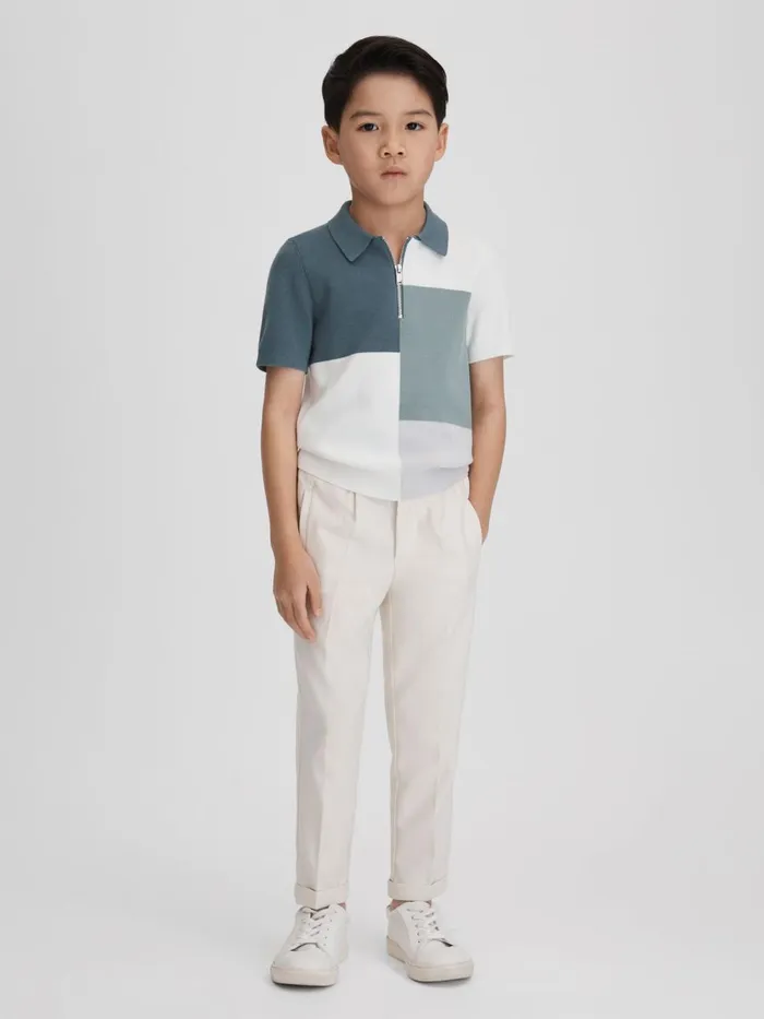 Children Reiss Polo Shirts Delta Colourblock HalfZip Polo Shirt Sage