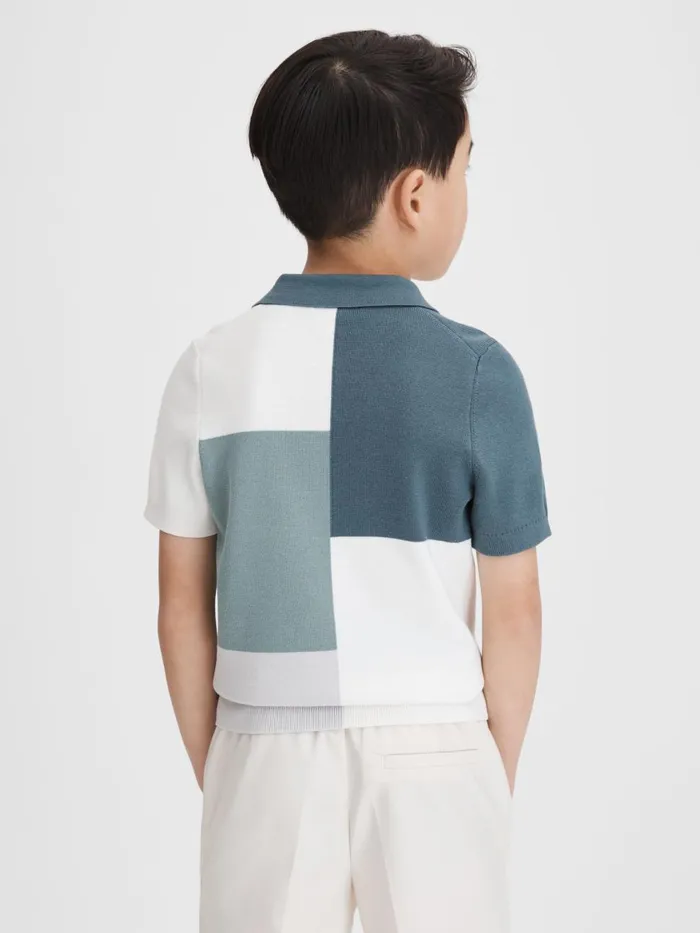 Children Reiss Polo Shirts Delta Colourblock HalfZip Polo Shirt Sage