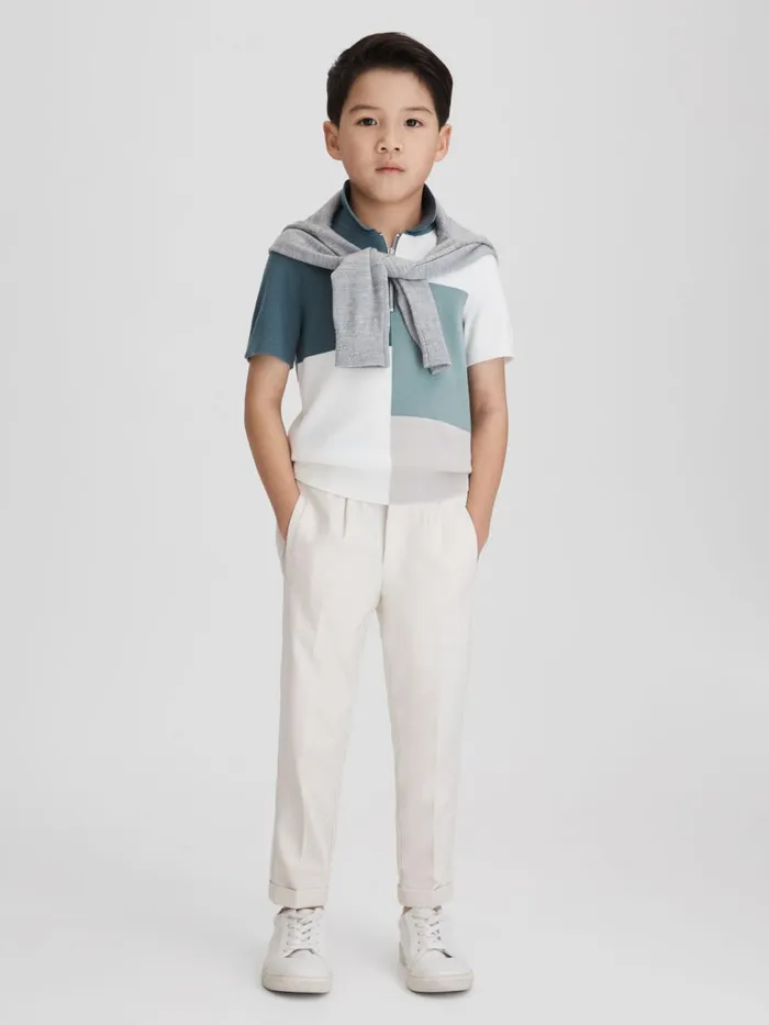 Children Reiss Polo Shirts Delta Colourblock HalfZip Polo Shirt Sage