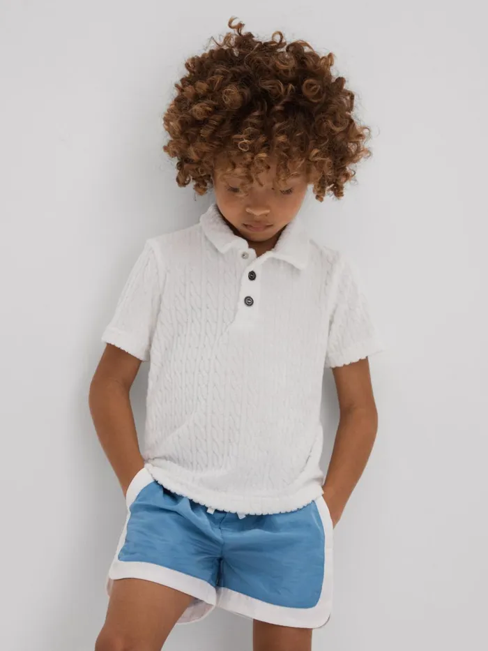 Children Reiss Polo Shirts Iggy Towelling Polo Shirt White