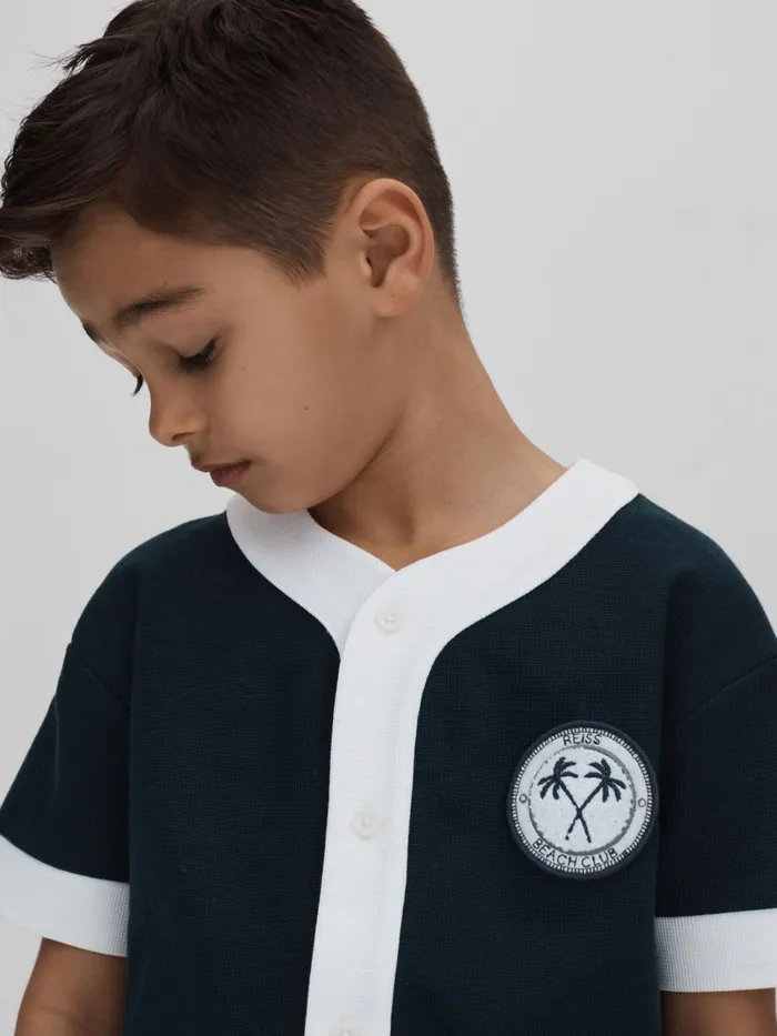 Children Reiss Shirts Ark Textured Cotton Baseball Shirt Navywhite