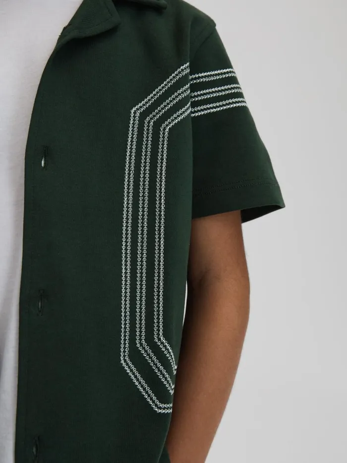 Children Reiss Shirts Arlington Cotton Embroidered Cuban Collar Shirt Green