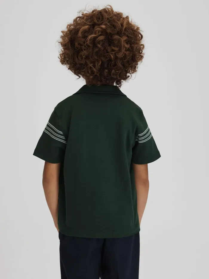 Children Reiss Shirts Arlington Cotton Embroidered Cuban Collar Shirt Green