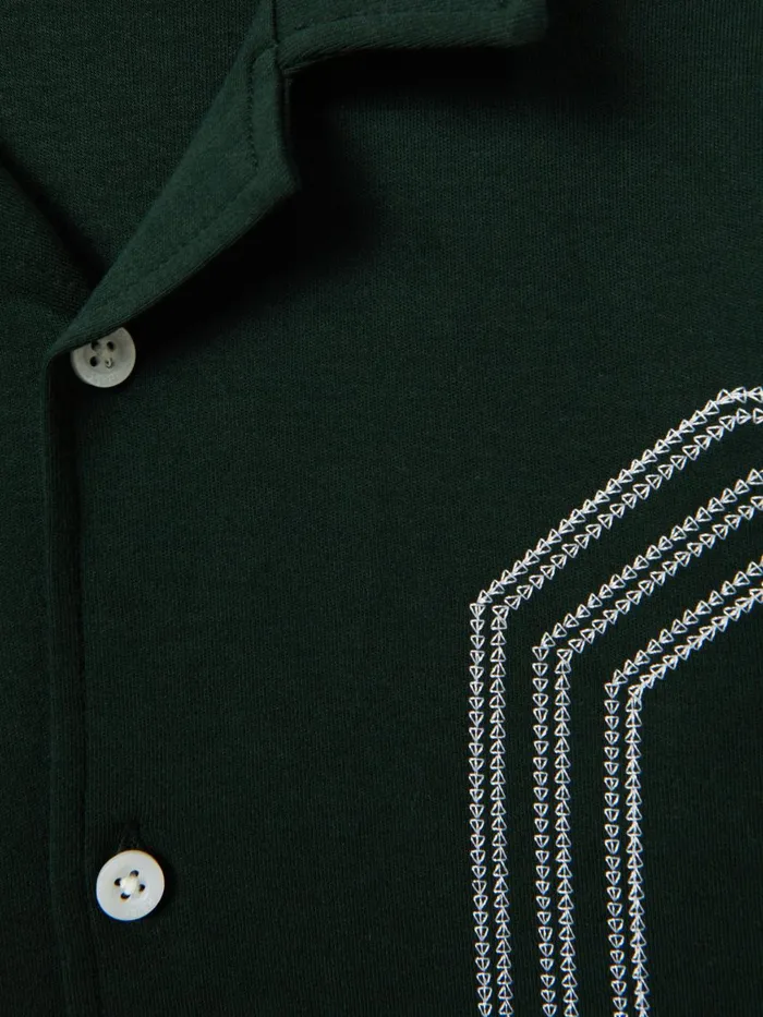 Children Reiss Shirts Arlington Cotton Embroidered Cuban Collar Shirt Green