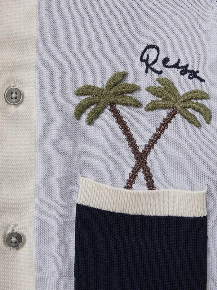 Children Reiss Shirts Ata Knitted Colourblock Cuban Collar Shirt Blue Multi