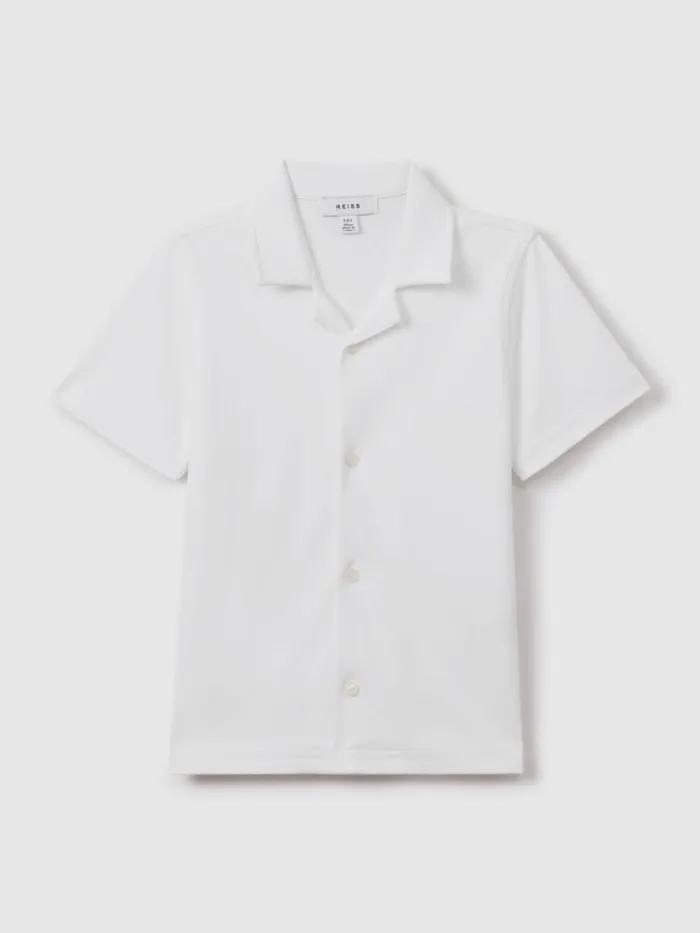 Children Reiss Shirts Caspa Cotton Cuban Collar Shirt White