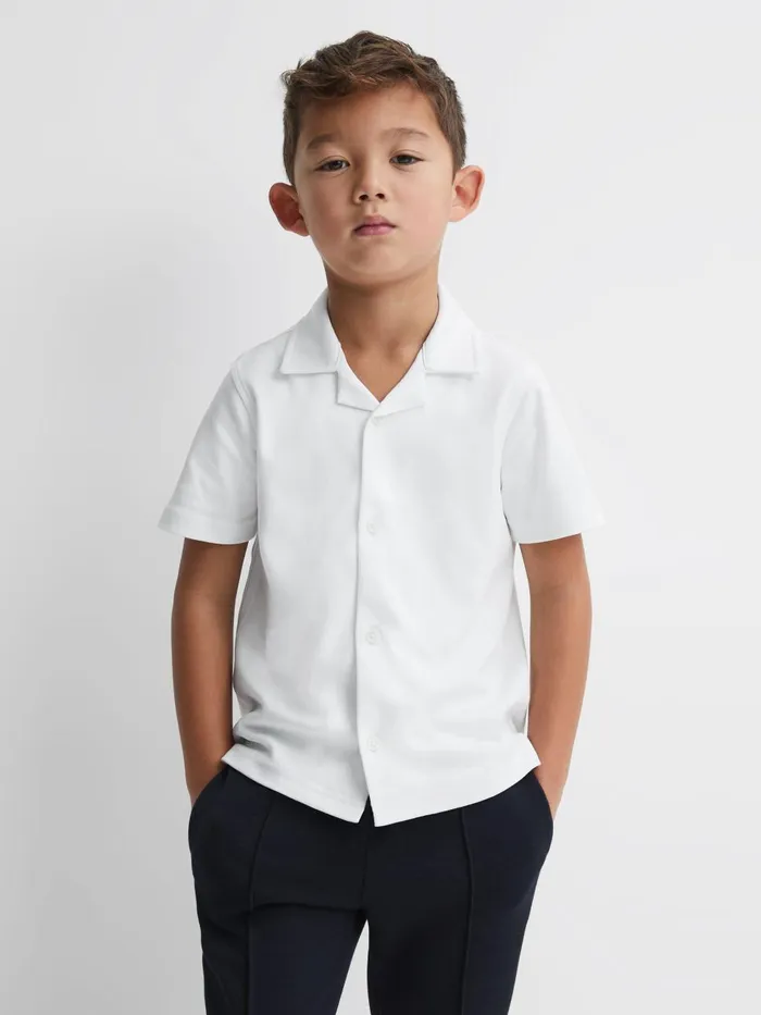 Children Reiss Shirts Caspa Cotton Cuban Collar Shirt White