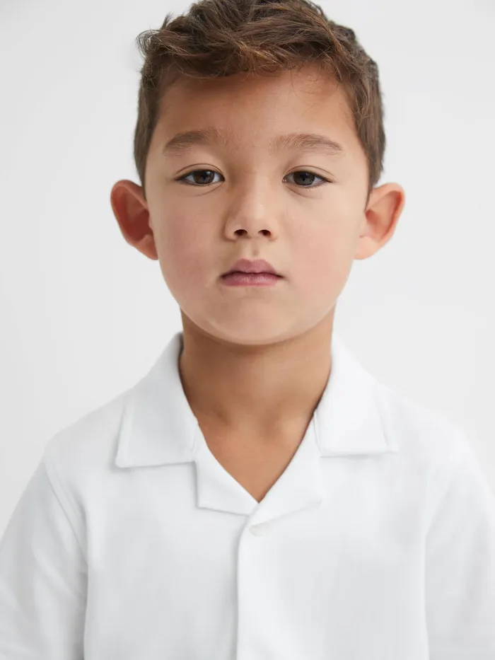 Children Reiss Shirts Caspa Cotton Cuban Collar Shirt White