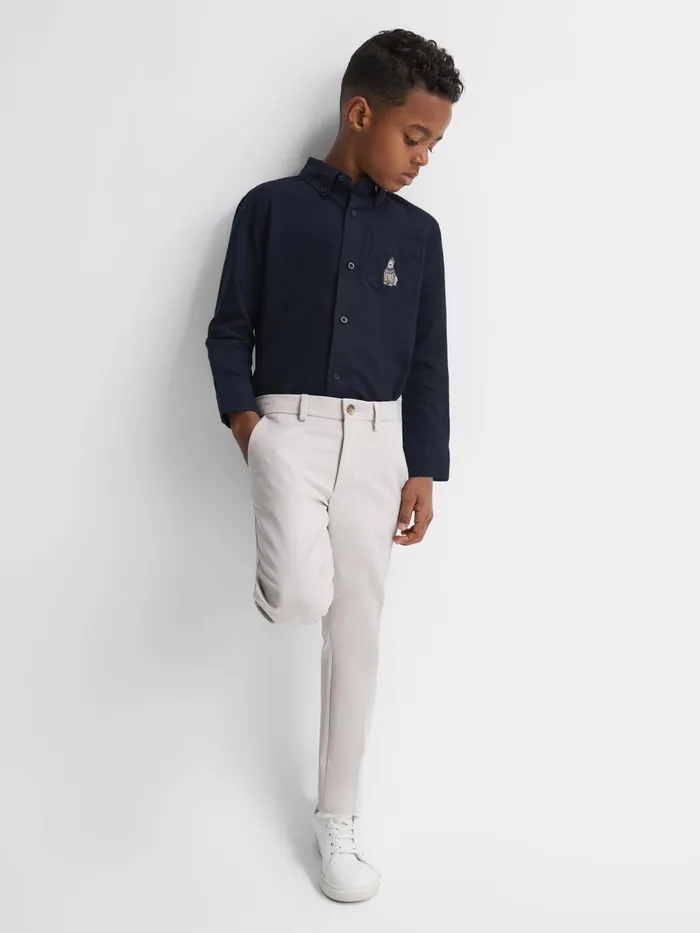 Children Reiss Shirts Matis Slim Fit ButtonDown Collar Motif Shirt Navy