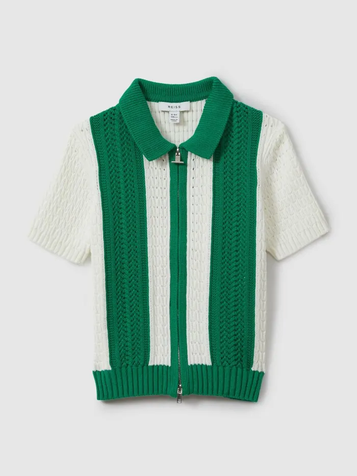Children Reiss Shirts Painter Knitted Cotton Zip Front Shirt Whitebright Green Children Reiss Shirts Painter Knitted Cotton Zip Front Shirt Whitebright Green
