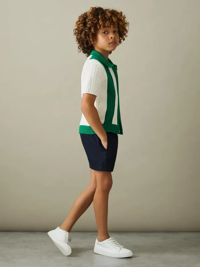 Children Reiss Shirts Painter Knitted Cotton Zip Front Shirt Whitebright Green