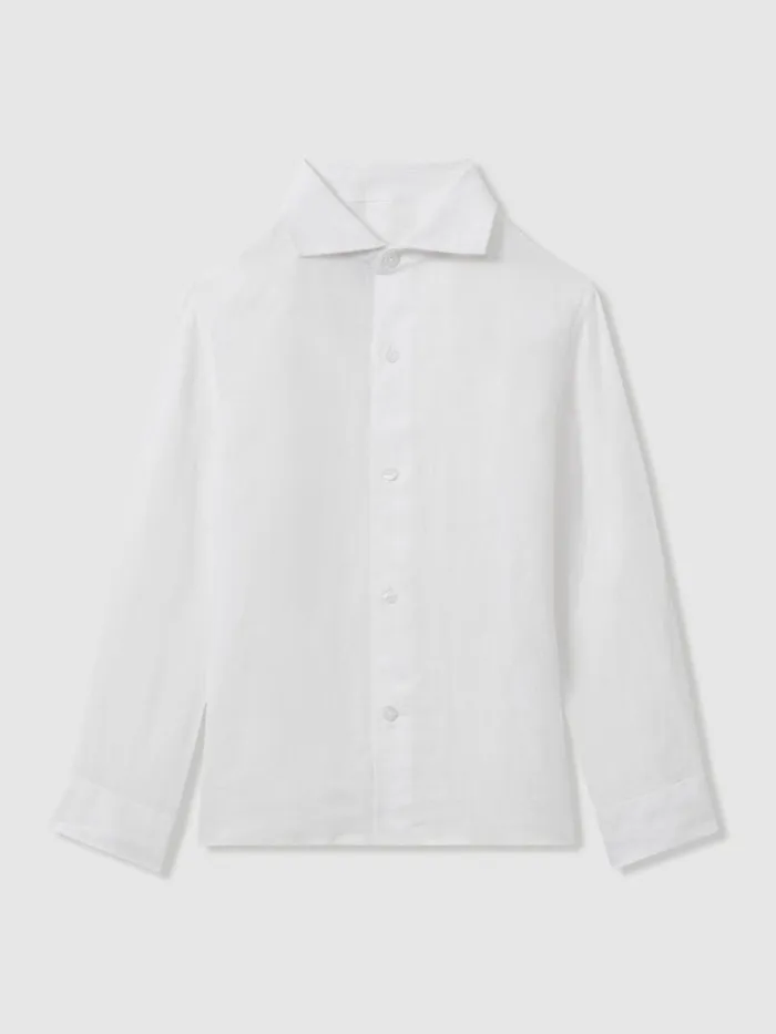 Children Reiss Shirts Ruban Linen Cutaway Collar Shirt White