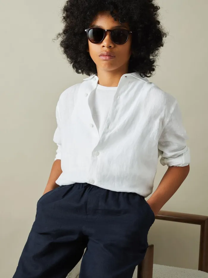 Children Reiss Shirts Ruban Linen Cutaway Collar Shirt White