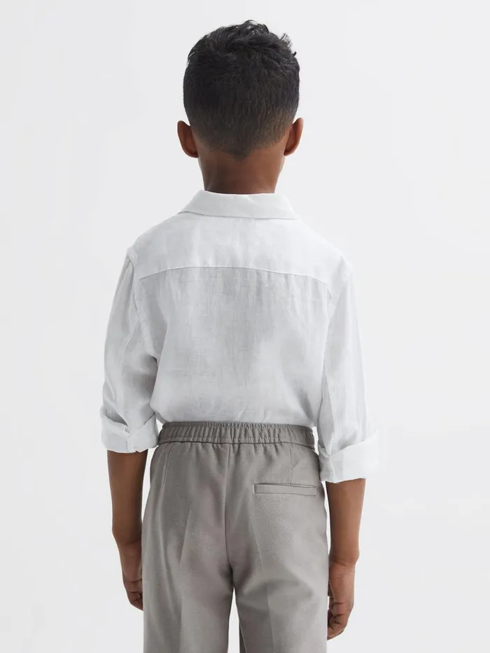 Children Reiss Shirts Ruban Linen Cutaway Collar Shirt White