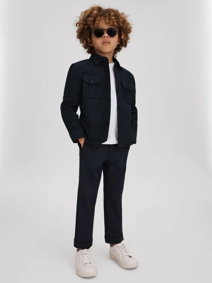 Children Reiss Shirts Thomas Brushed Cotton Patch Pocket Overshirt Navy