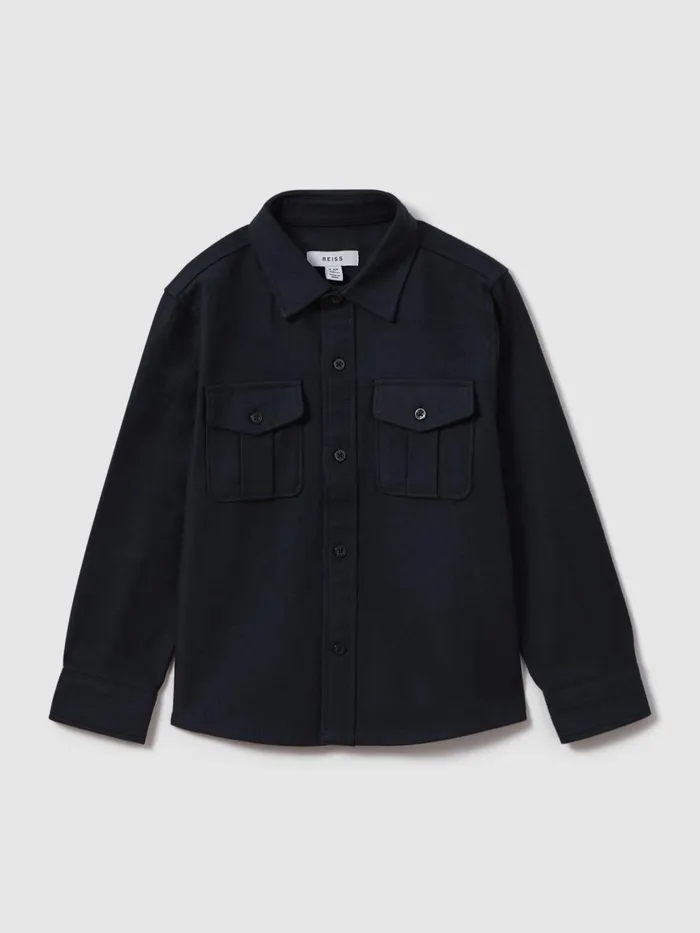 Children Reiss Shirts Thomas Brushed Cotton Patch Pocket Overshirt Navy