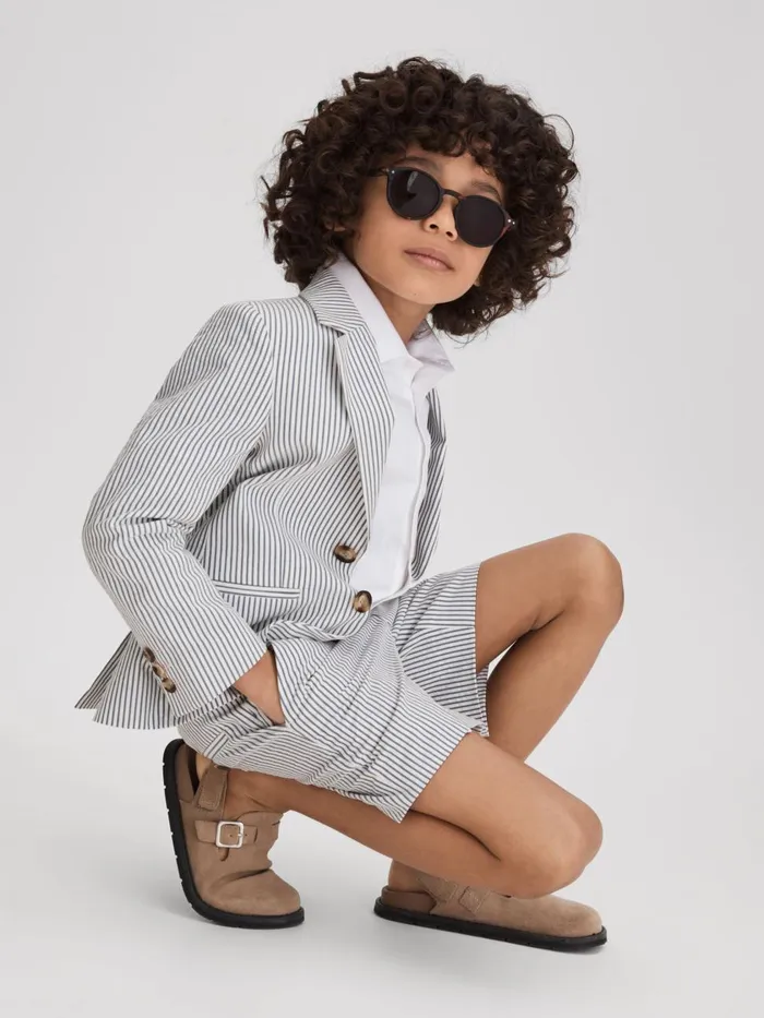 Children Reiss Suits and Tailoring Barr Single Breasted Seersucker Blazer Soft Blue