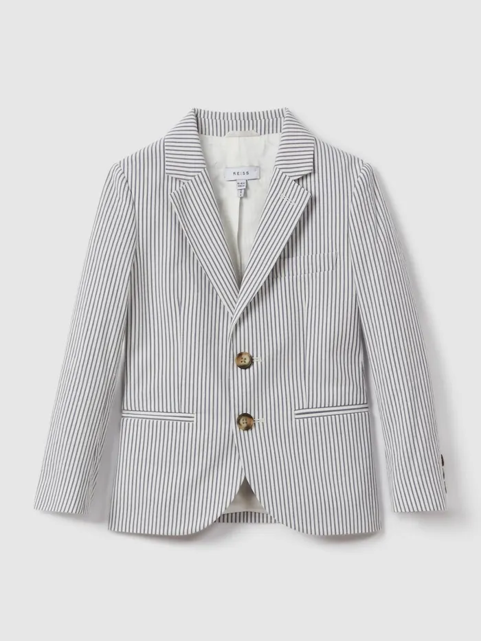 Children Reiss Suits and Tailoring Barr Single Breasted Seersucker Blazer Soft Blue
