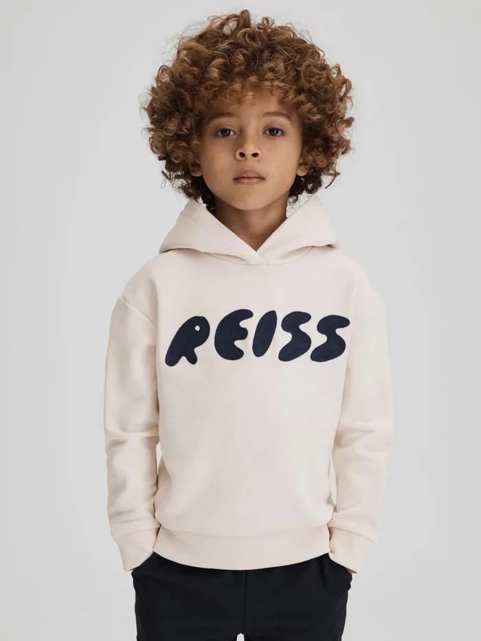 Children Reiss Sweats and Hoodies Adel Oversized Cotton Motif Hoodie Ecru