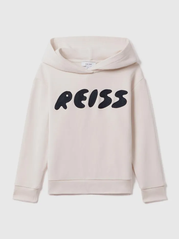 Children Reiss Sweats and Hoodies Adel Oversized Cotton Motif Hoodie Ecru