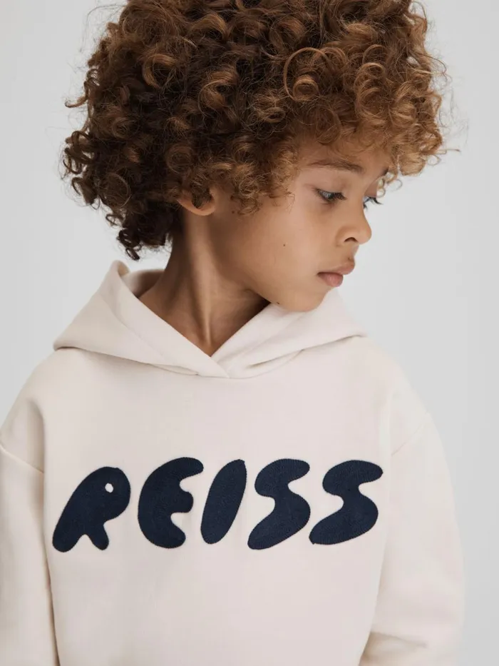 Children Reiss Sweats and Hoodies Adel Oversized Cotton Motif Hoodie Ecru