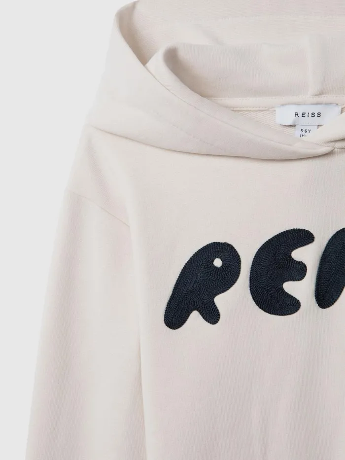 Children Reiss Sweats and Hoodies Adel Oversized Cotton Motif Hoodie Ecru