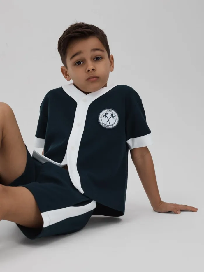 Children Reiss Sweats and Hoodies Marl Textured Cotton Drawstring Shorts Navywhite