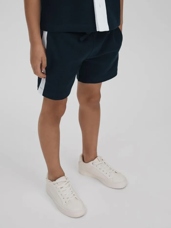 Children Reiss Sweats and Hoodies Marl Textured Cotton Drawstring Shorts Navywhite