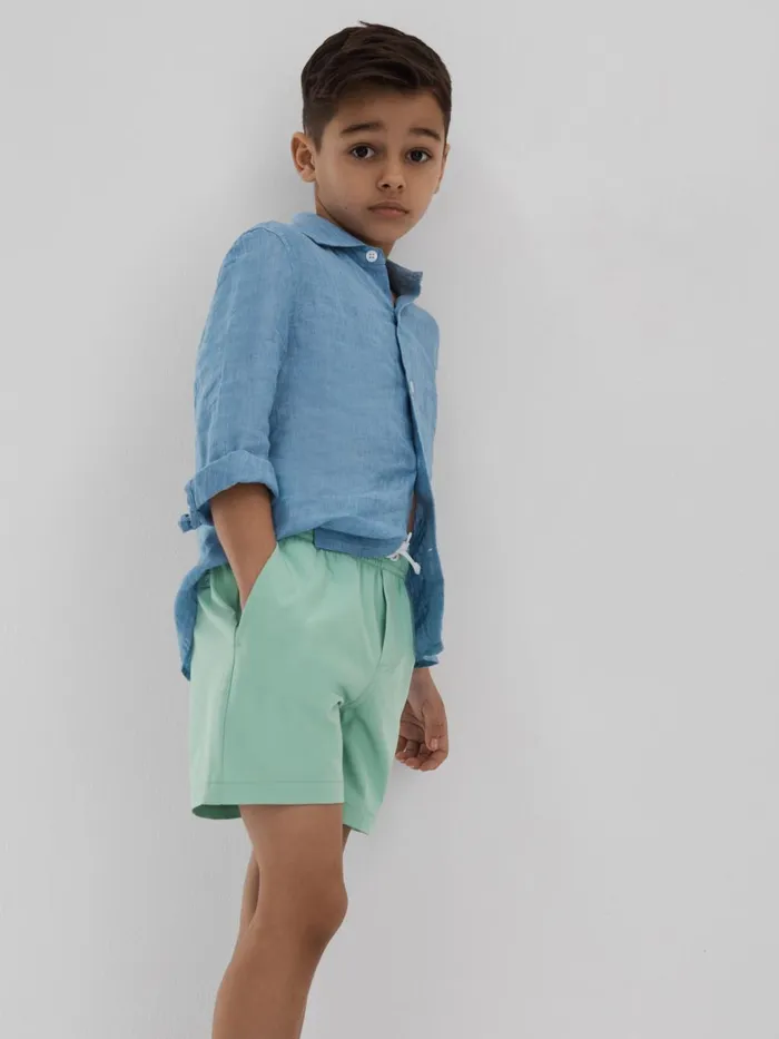Children Reiss Swimwear Shore Plain Drawstring Waist Swim Shorts Aqua