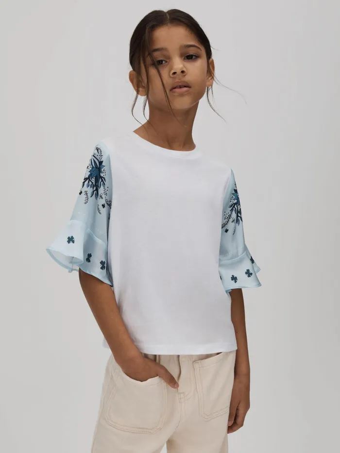 Children Reiss Tops and TShirts Anastasia Flute Sleeve Crew Neck TShirt White Children Reiss Tops and TShirts Anastasia Flute Sleeve Crew Neck TShirt White