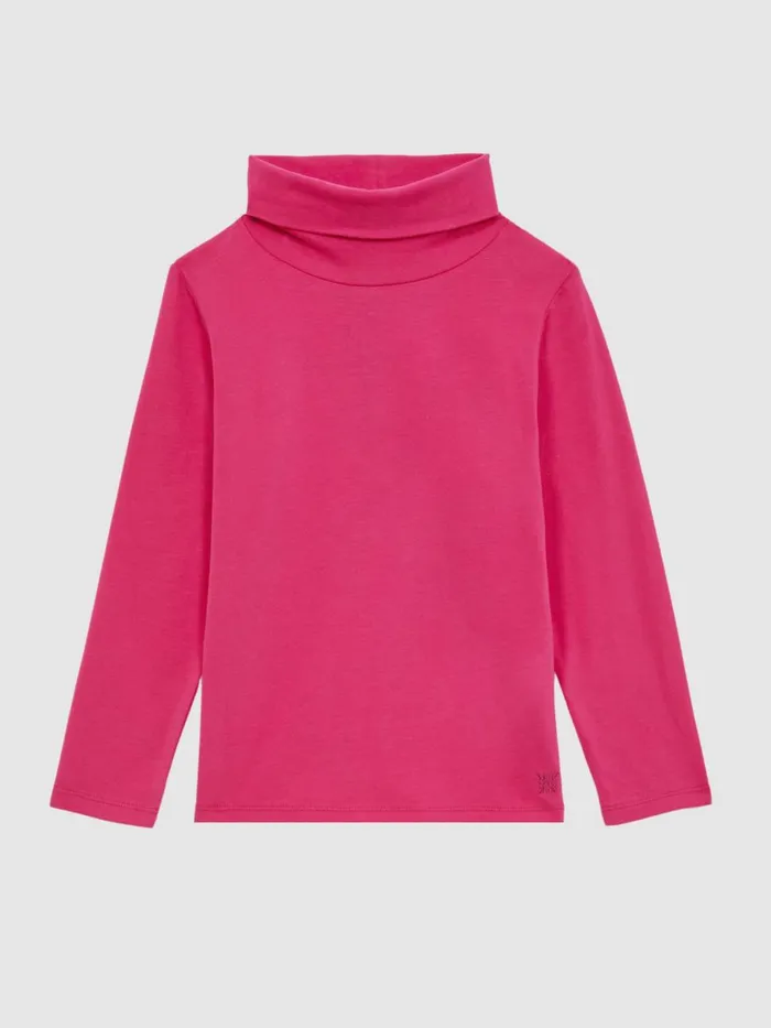 Children Reiss Tops and TShirts Carey Cotton Blend Roll Neck Top Bright Pink