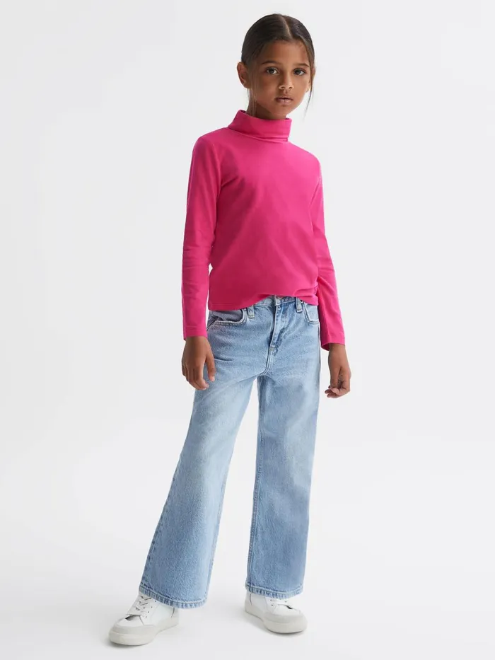 Children Reiss Tops and TShirts Carey Cotton Blend Roll Neck Top Bright Pink