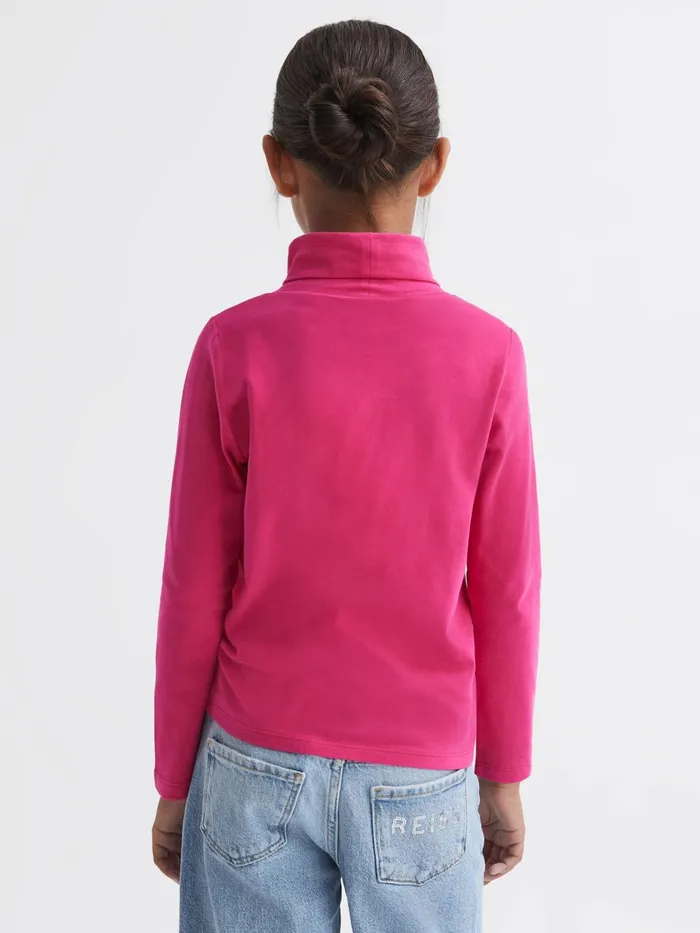 Children Reiss Tops and TShirts Carey Cotton Blend Roll Neck Top Bright Pink