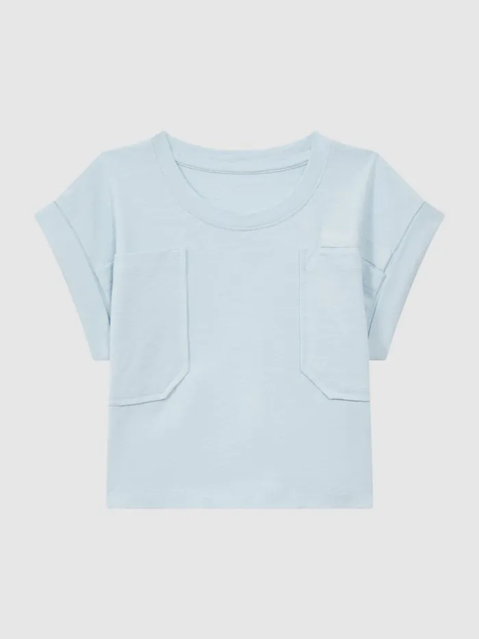 Children Reiss Tops and TShirts Lulu Cropped Cotton Crew Neck TShirt Blue