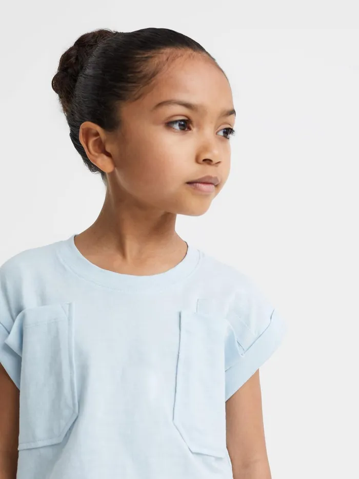 Children Reiss Tops and TShirts Lulu Cropped Cotton Crew Neck TShirt Blue
