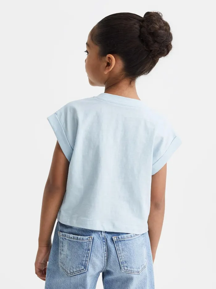 Children Reiss Tops and TShirts Lulu Cropped Cotton Crew Neck TShirt Blue