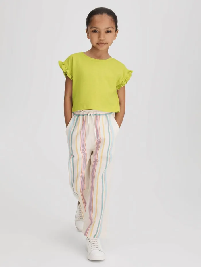 Children Reiss Tops and TShirts Saskia Ruffle Sleeve Cropped TShirt Lime