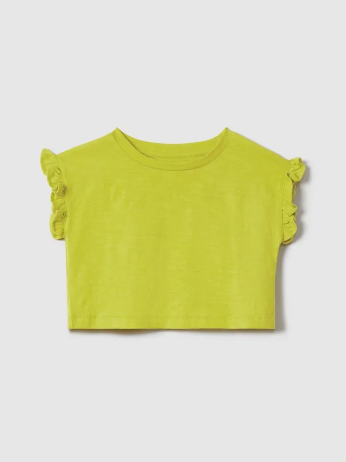 Children Reiss Tops and TShirts Saskia Ruffle Sleeve Cropped TShirt Lime