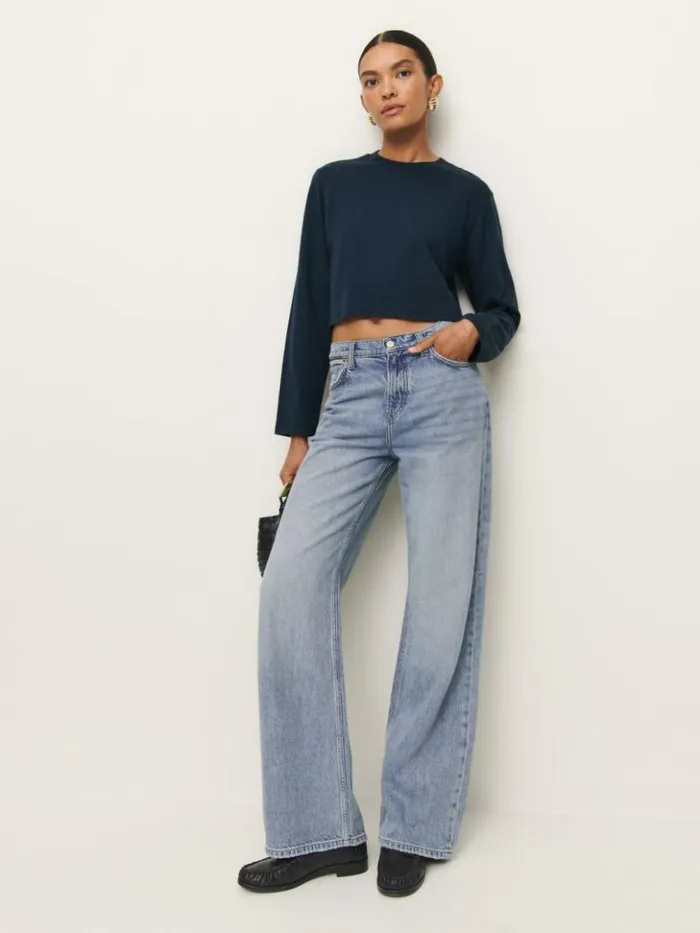 Clothing The Reformation Asher Cropped Oversized Longsleeve Tee Midnight