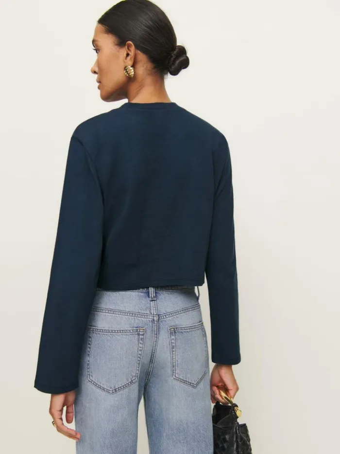 Clothing The Reformation Asher Cropped Oversized Longsleeve Tee Midnight