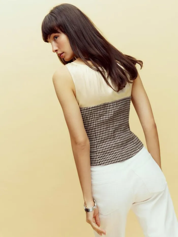Clothing The Reformation Beverly Top Tartine Check