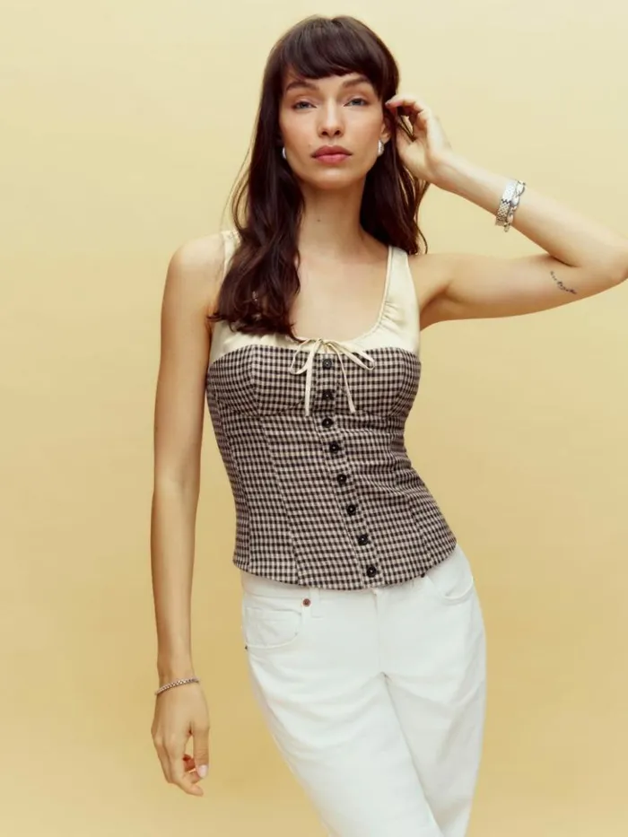 Clothing The Reformation Beverly Top Tartine Check