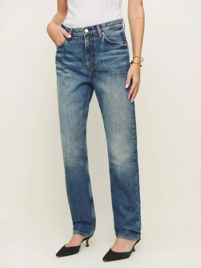 Clothing The Reformation Bobbi Mid Rise Boyfriend Jeans Hemlock