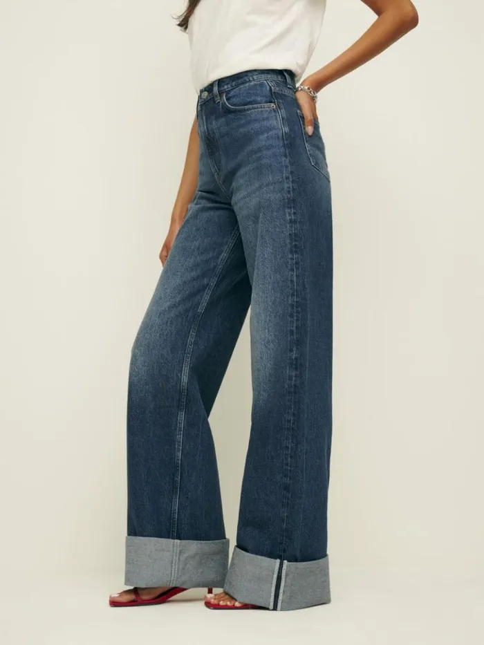 Clothing The Reformation Cary Cuffed High Rise Slouchy Wide Leg Jeans Donner