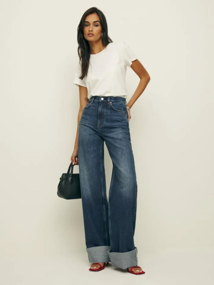 Clothing The Reformation Cary Cuffed High Rise Slouchy Wide Leg Jeans Donner
