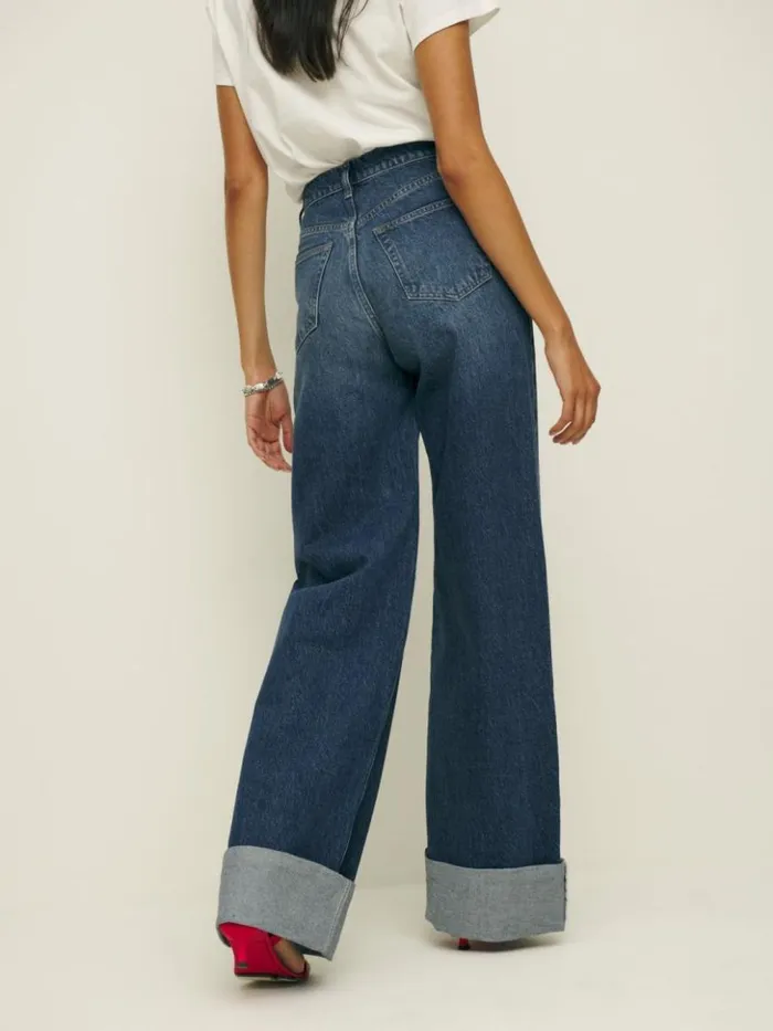 Clothing The Reformation Cary Cuffed High Rise Slouchy Wide Leg Jeans Donner