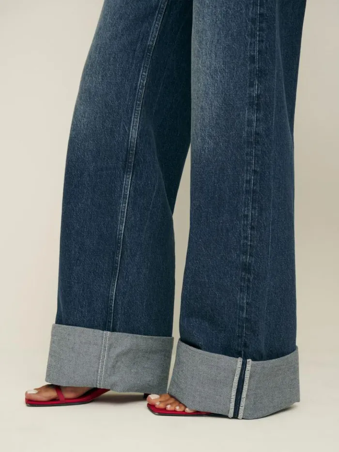 Clothing The Reformation Cary Cuffed High Rise Slouchy Wide Leg Jeans Donner