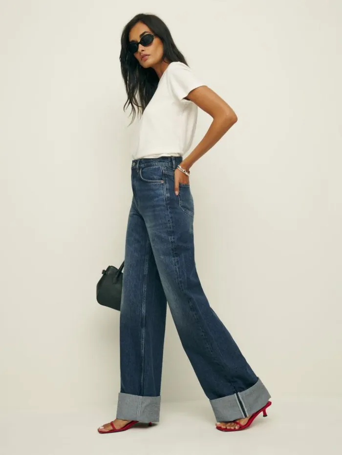 Clothing The Reformation Cary Cuffed High Rise Slouchy Wide Leg Jeans Donner