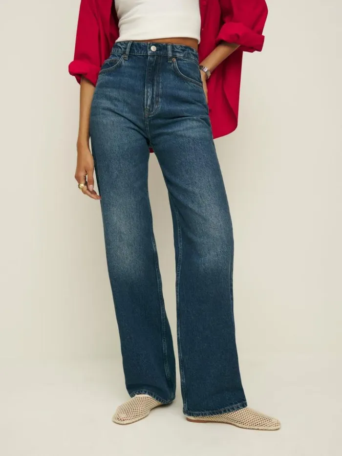 Clothing The Reformation Cary High Rise Slouchy Straight Leg Jeans Donner